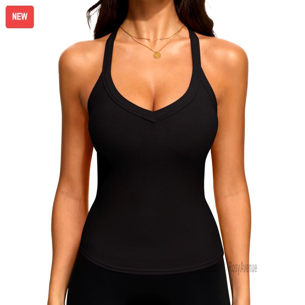 V Neck Racerback Tank Top, Ribbed Workout Top, XS-XL